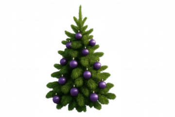Christmas tree decorating with purple ornaments, holiday celebration and festive season on transparent background
