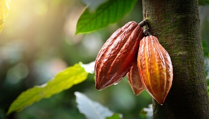 cacao fruit cocoa pods on the tree