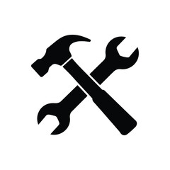Crossed hammer and wrench silhouette icon