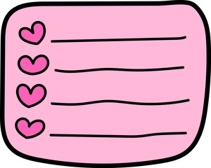 Pink note with heart bullet points and lines for writing, conveying sense of love and organization