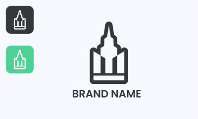 M letter skyscraper building vector logo, minimalist architectural design template for property, business, and professional identity