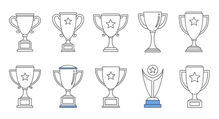 A collection of diverse trophy designs celebrating achievement and victory in various competitions.