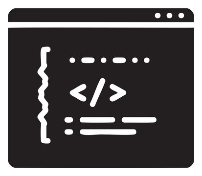 Web development icon featuring code on browser window with html brackets - stock vector