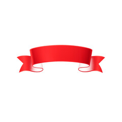 A red ribbon with shop now text and geometric shapes on a white background for advertisement use
