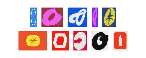 Colorful letter O collage from magazine clippings, isolated transparent PNG
