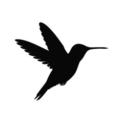 Silhouette of a hummingbird in flight with wings outstretched