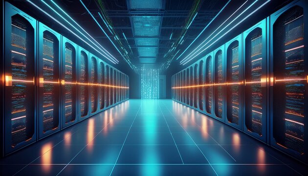 big data center technology warehouse with servers information digitalization starts saas cloud computing web service generative ai