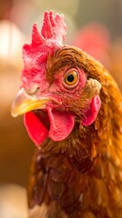 Close-up of a brown chicken's head