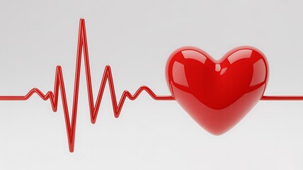 Red Heart with Heartbeat Line on White Background love