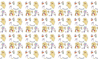 Seamless Pattern with Happy Puppy Cute Animal Cartoon