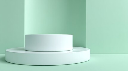 Simple white podium on mint green background