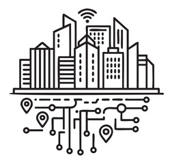 Smart city concept with digital network and wireless connectivity - stock vector