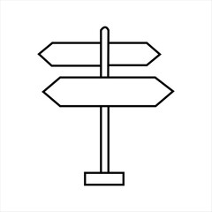 Black Outline Of A Two- Way Directional Signpost On White Background arrow road sign