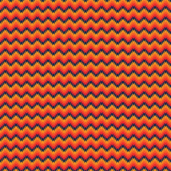 Geometric seamless pattern of orange and blue zig zag shapes background texture