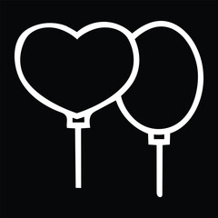 Two white outline balloons one heart shaped on black background love