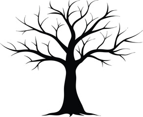 Bare Tree Silhouette. Black Vector Illustration. Dead Tree Silhouette. Barren Black Vector Illustration.