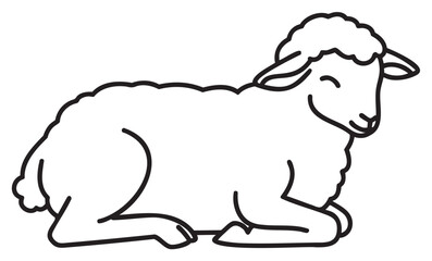 Fototapeta premium Cute smiling sheep line art illustration in simple style - stock vector