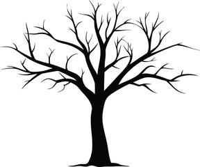 Obraz premium Bare Tree Silhouette. Black Vector Illustration. Dead Tree Silhouette. Barren Black Vector Illustration.