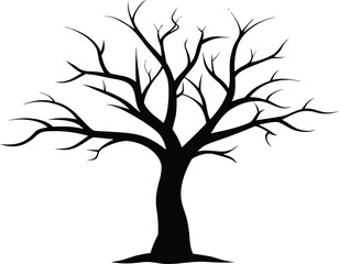 Bare Tree Silhouette. Black Vector Illustration. Dead Tree Silhouette. Barren Black Vector Illustration.