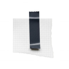 Torn graph paper with dark tape isolated on a transparent background grid