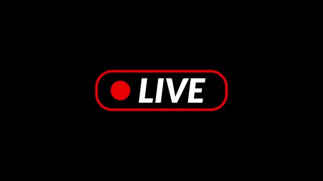 Animation of live button with , 4k simple live streaming icon animation, transparent background live streaming and broadcasting in 4k  with alpha channel.