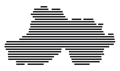 Symbol Map of the city Langenau (Baden-Württemberg, Germany) showing the area of the city with just a few black horizontal lines