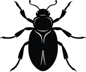 Beetle Silhouette. Black Vector Insect Illustration on White. Beetle Insect Outline. Black Vector Silhouette Icon.