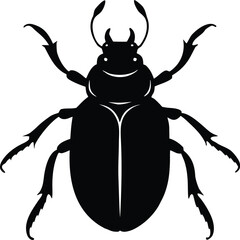 Beetle Silhouette. Black Vector Insect Illustration on White. Beetle Insect Outline. Black Vector Silhouette Icon.