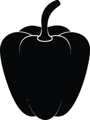 Black Bell Pepper Clipart. Vegetable Silhouette Vector Icon. Bell Pepper Outline. Simple Black Vector Illustration.