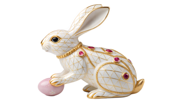 Porcelain Bunny PNG – Elegant Easter Rabbit Figurine with Transparent Background