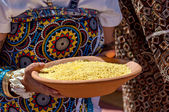 Food on a clay plate to be offered to Exu, an entity of the Afro-Brazilian religions Umbanda and Candombl&eacute;