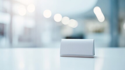 An isolated white minimalist object stands elegantly against a softly blurred modern indoor backdrop with bright lightin