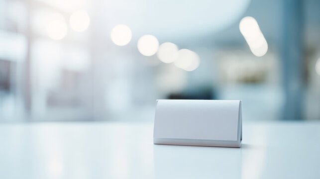 An isolated white minimalist object stands elegantly against a softly blurred modern indoor backdrop with bright lightin