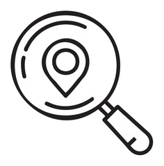 Minimalist map location icon with magnifying glass - stock vector