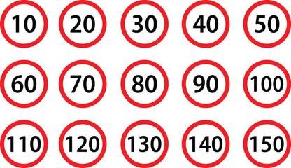 Set of Speed Limit Road Sign Vector Icons   © Sahajahan