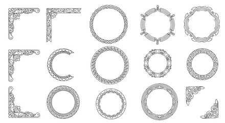 Fototapeta premium collection of elegant decorative ornamental frames and corners in vintage style.