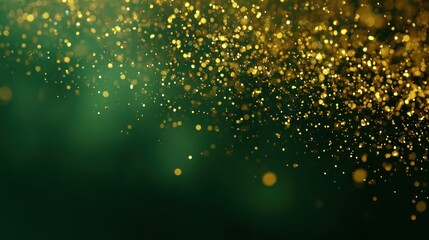 golden confetti falls on a green background with a spotlight