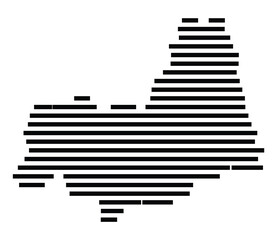 Symbol Map of the city Prien a.Chiemsee (Bayern, Germany) showing the area of the city with just a few black horizontal lines
