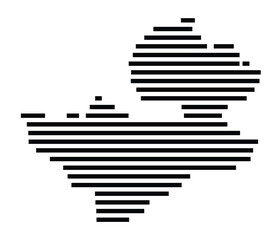 Symbol Map of the city Ribnitz-Damgarten (Mecklenburg-Vorpommern, Germany) showing the area of the city with just a few black horizontal lines