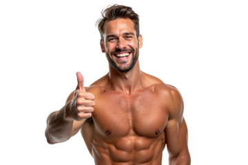 Fit and muscular young man smiling confidently while giving a thumbs up PNG
