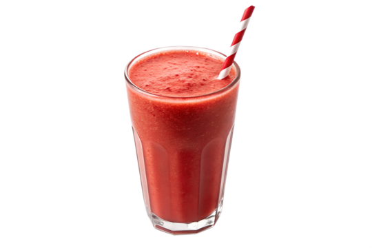 Refreshing red smoothie with striped straw isolated on white background - Powered by Adobe