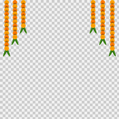 Marigold, Dhanteras. Marigold Flower. Garlands Decoration, Durga Puja, Onam. Vector marigold. Karwa Chauth. Garlands Decor, Durga Puja Sale, Frame. Ganesh Chaturthi, Border, Navratri. Saraswati puja, 