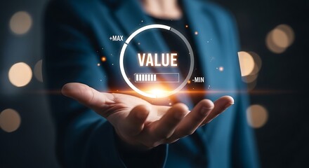 Fototapeta premium Business person showing value concept with digital display on hand