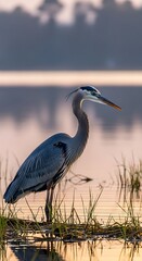 Majestic Heron in Wetlands.