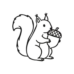 Cute Squirrel with Acorn Drawing. Sweet line art of a furry creature with its essential snack. Symbolizes harvest season, woodland life, and gathering provisions. Perfect for designs.