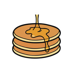 Sweet Pancake Stack with Syrup. Enjoy a delectable breakfast illustration. A golden tower of griddlecakes is generously drizzled with rich golden topping, evoking warmth and comfort.