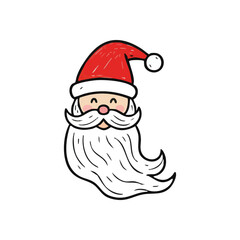 Cheerful Santa Claus Face Illustration. A delightful cartoon depiction of Father Christmas, radiating joy and holiday spirit. Perfect for festive themes and seasonal designs.