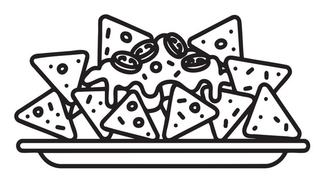black and white nachos on a plate clip art preview