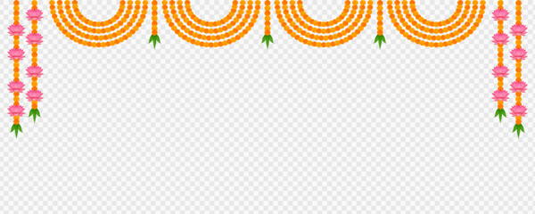 Marigold, Dhanteras. Marigold Flower. Garlands Decoration, Durga Puja, Onam. Vector marigold. Karwa Chauth. Garlands Decor, Durga Puja Sale, Frame. Ganesh Chaturthi, Border, Navratri. Saraswati puja, 