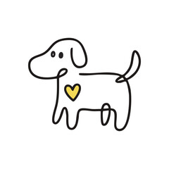 Adorable Canine Graphic With Heart. This charming line drawing of a loyal pet symbolizes profound affection, companionship, and the joy of pet ownership.